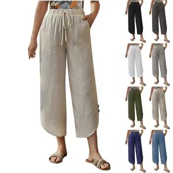 Женские модные однотонные повседневные брюки с эластичной резинкой на талии и карманами L армия зеленый