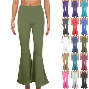 Женские модные однотонные повседневные брюки с эластичным поясом и расклешенным кроем XXXL чёрный