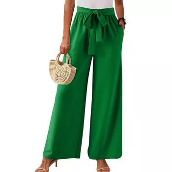 Женские модные однотонные повседневные брюки с карманами на шнурке и высокой талией зелёный