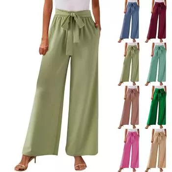 Женские модные однотонные повседневные брюки с карманами на шнурке и высокой талией
