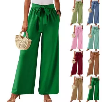 Женские модные однотонные повседневные брюки с карманами на шнурке и высокой талией