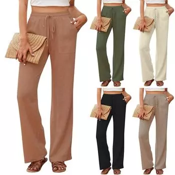Женские модные однотонные повседневные брюки с карманами на шнурке и высокой талией L