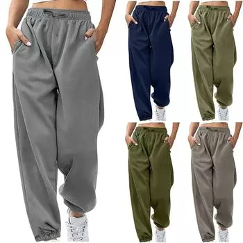 Женские модные однотонные повседневные брюки, санитарные брюки, эластичный пояс на шнурке и леггинсы L армия зеленый