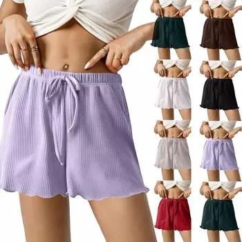 Женские модные однотонные повседневные фактурные безкарманные удобные эластичные шорты с иглой L чёрный