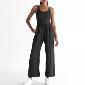 Женские модные однотонные повседневные комбинезоны без рукавов с круглым вырезом L чёрный