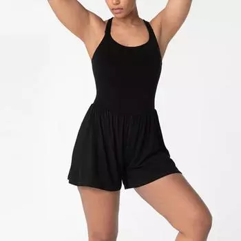 Женские модные однотонные повседневные комбинезоны без рукавов с круглым вырезом L чёрный