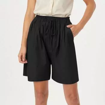Женские модные однотонные повседневные пляжные брюки с эластичной талией и завязками на шнурке, повседневные домашние шорты с карманами S чёрный