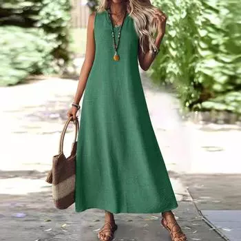 Женские модные однотонные повседневные праздничные длинные платья из хлопка и льна с V-образным вырезом и рукавами на молнии L
