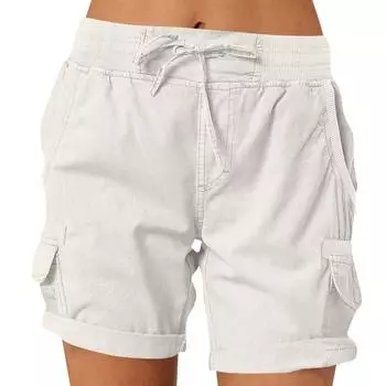 Женские модные однотонные повседневные рабочие брюки с карманами на шнурке, эластичным поясом и подвернутыми краями, шорты длиной пять четвертей XL белый