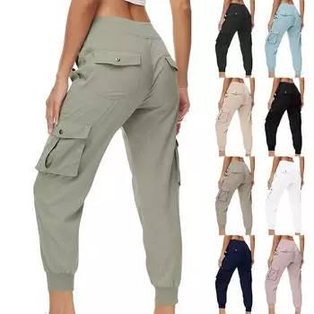Женские модные однотонные повседневные рабочие брюки с эластичной резинкой на талии и карманами S