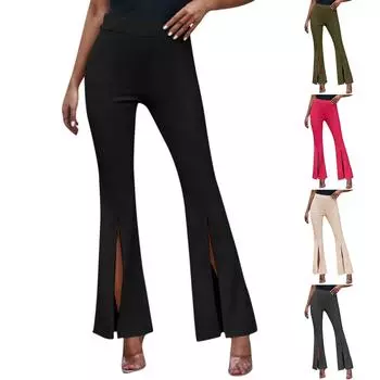 Женские модные однотонные повседневные расклешенные брюки с высокой талией и подолом XL хаки