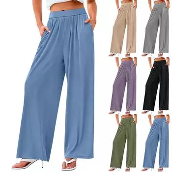 Женские модные однотонные повседневные широкие брюки с карманами и высокой талией L
