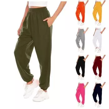 Женские модные однотонные повседневные свободные спортивные штаны на шнурке S зелёный