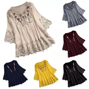 Женские модные однотонные повседневные топы со средним рукавом и завязками из кружева L бежевый