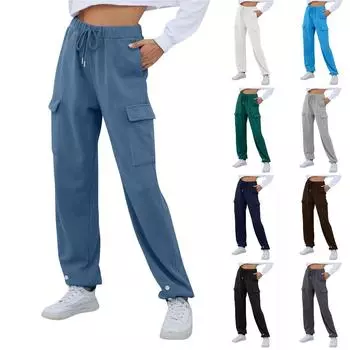 Женские модные однотонные рабочие брюки повседневные брюки с карманами L чёрный