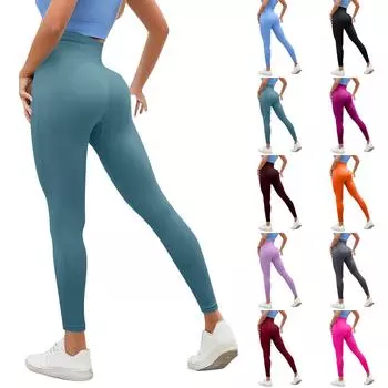 Женские модные однотонные штаны для йоги с высокой талией, узкие спортивные штаны для фитнеса S винный