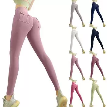 Женские модные однотонные штаны для йоги с высокой талией, узкие спортивные штаны для фитнеса M чёрный