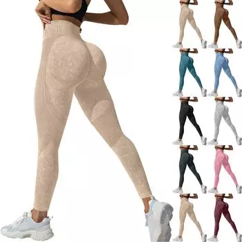 Женские модные однотонные штаны для йоги с высокой талией, узкие спортивные штаны для фитнеса L бежевый