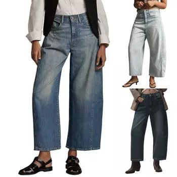 Женские модные однотонные стираные универсальные свободные прямые джинсы с высокой талией L чёрный