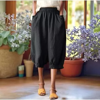 Женские модные однотонные свободные брюки большого размера с эластичной талией и маленькими штанинами, универсальные повседневные брюки-квотербеки L чёрный