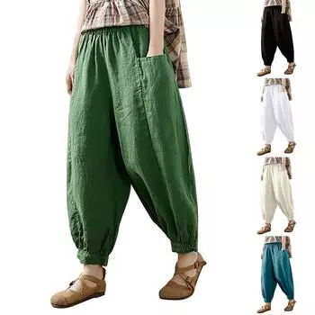 Женские модные однотонные свободные брюки большого размера с эластичной талией и маленькими штанинами, универсальные повседневные брюки S чёрный