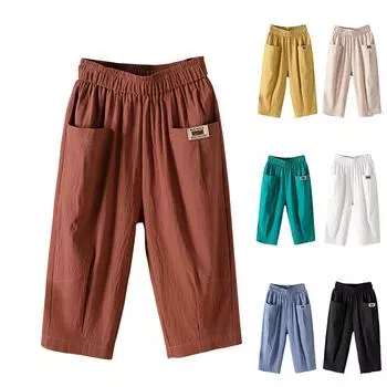 Женские модные однотонные свободные брюки большого размера с эластичной талией и маленькими штанинами, универсальные повседневные брюки-квотербеки L чёрный