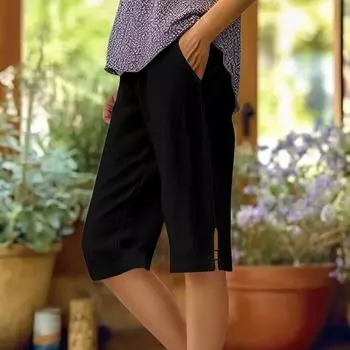 Женские модные однотонные свободные брюки с карманами и эластичной талией из хлопка и льна, повседневные брюки Five XXL чёрный