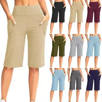 Женские модные однотонные свободные карманные спортивные повседневные шорты для йоги 5/10 L армия зеленый