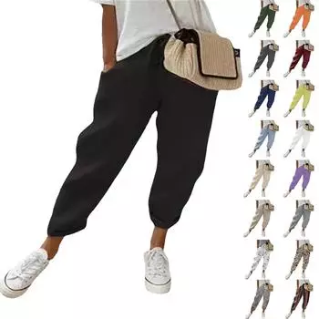 Женские модные однотонные свободные повседневные брюки из хлопка и льна с карманами L