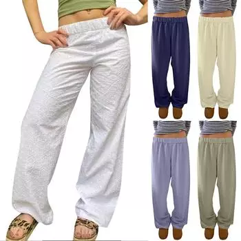 Женские модные однотонные свободные повседневные брюки с эластичной резинкой на талии и прямыми карманами L