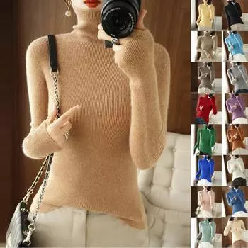 Женские модные однотонные теплые трикотажные свитера с длинными рукавами и воротником-стойкой, зимние XL белый