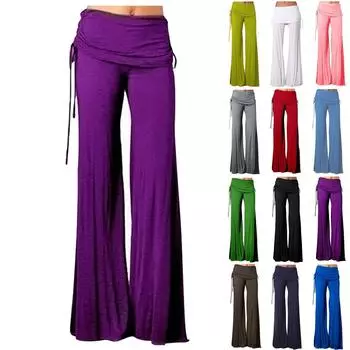 Женские модные однотонные удобные складные повседневные широкие брюки с завязками L жёлтый