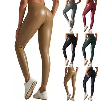 Женские модные однотонные узкие брюки с высокой талией и брюки из искусственной кожи на улице L чёрный