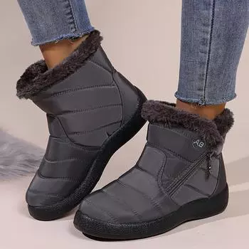 Женские модные однотонные зимние ботинки, повседневные водонепроницаемые туфли на толстой подошве с плюшевой подкладкой и боковой молнией, зимние теплые ботинки 35 чёрный
