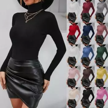 Женские модные осенне-зимние базовые водолазки в рубчик вязаные свитера Низ Теплые свитера Пуловеры с длинными рукавами Однотонный свитер Джемпер Тонкие топы S розы красного