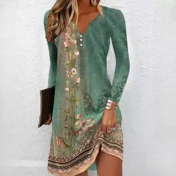 Женские модные осенне-зимние однотонные повседневные платья с v-образным вырезом и длинным рукавом и высокой талией S зелёный