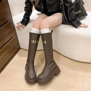 Женские модные осенние сапоги до колена из натуральной кожи с толстой подошвой, высокие сапоги для камина, модные женские сапоги для активного отдыха 35-40 35
