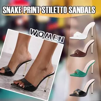 Женские модные остроконечные сексуальные босоножки и тапочки на высоком каблуке со змеиным принтом 41 чёрный