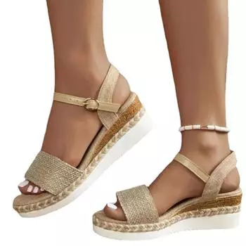 Женские модные парусиновые босоножки на танкетке Летние повседневные эспадрильи Босоножки на платформе Женские нескользящие босоножки на толстой подошве Sandalias Mujer 36 хаки