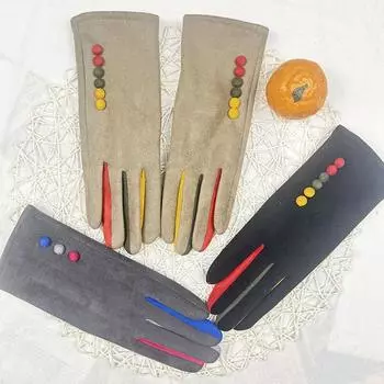 Женские модные перчатки с цветными полосками на пальцах и тремя пуговицами, теплые, замшевые, морозостойкие, осенние, для езды на велосипеде с сенсорным экраном хаки