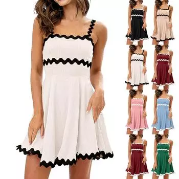 Женские модные платья без рукавов с цветными блоками и бретельками L бежевый