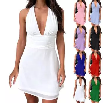 Женские модные платья без рукавов с цветными блоками на бретельках и открытой спиной с бретельками и бандажом L чёрный