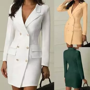 Женские модные платья больших размеров, двубортное длинное платье в стиле милитари на пуговицах спереди XXL белый