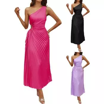 Женские модные платья на одно плечо с наклонным вырезом и складками, ажурные платья L чёрный