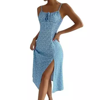 Женские модные платья Однотонные цветочные платья с разрезом по низу без бретелек Платья без рукавов M