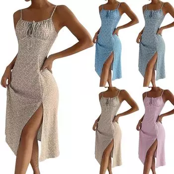 Женские модные платья Однотонные цветочные платья с разрезом по низу без бретелек Платья без рукавов S розовый