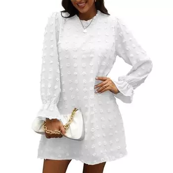 Женские модные платья с круглым вырезом, рукавами-пузырями, из шифона, однотонные, для низа S белый