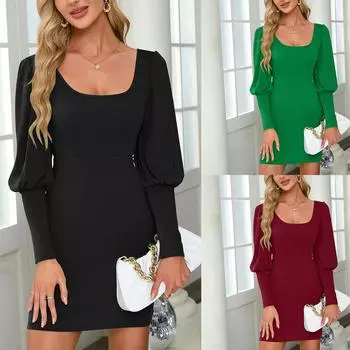 Женские модные платья с круглым вырезом и темпераментным трикотажным поясом на бедрах, однотонные платья XL чёрный