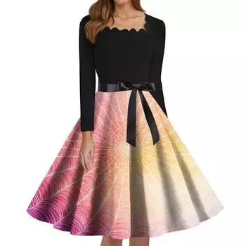 Женские модные платья с квадратным вырезом, повседневные, приталенные, с принтом на Хэллоуин, с длинным рукавом L розовый