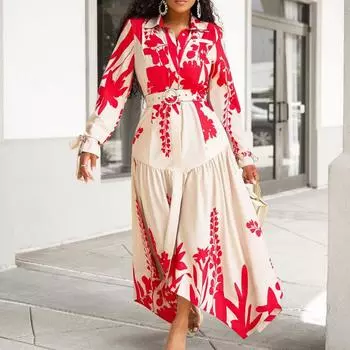 Женские модные платья Vestidos Casual с длинным рукавом и принтом, большие свободные платья больших размеров, винтажное пляжное офисное платье макси-миди S-3XL S